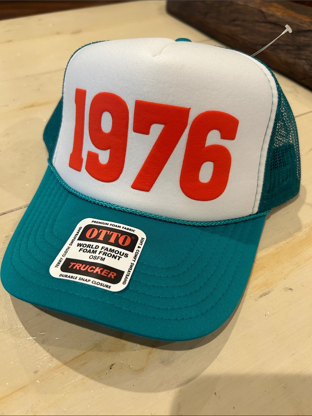 OTTO Teal & White Trucker Hat with Red 1976 Graphic 50th Birthday/Anniversary